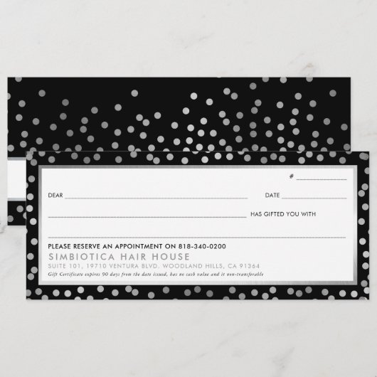 GIFT CERTIFICAAT glazuur confetti Silver stippen z (Voorkant / Achterkant)