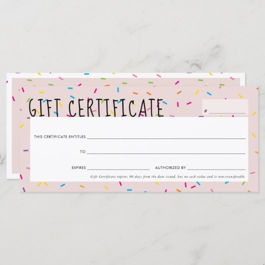 GIFT-CERTIFICAAT leuke leuke kleurrijke sprinkles (Voorkant / Achterkant)