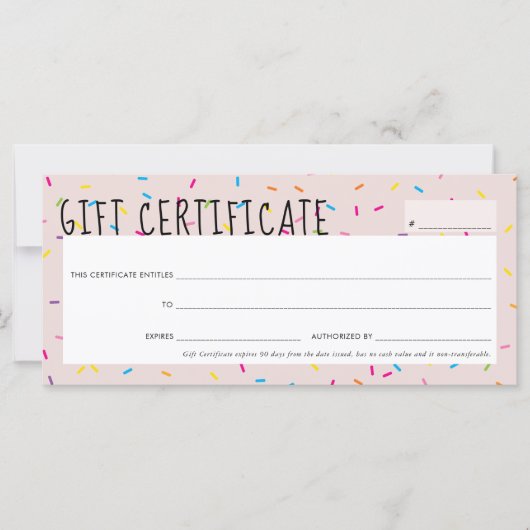 GIFT-CERTIFICAAT leuke leuke kleurrijke sprinkles (Voorkant)