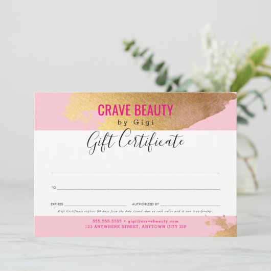 GIFT CERTIFICAAT luxe minimalistische glazen goudr (Staand voorkant)