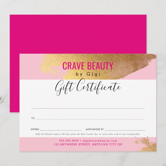 GIFT CERTIFICAAT luxe minimalistische glazen goudr (Voorkant / Achterkant)