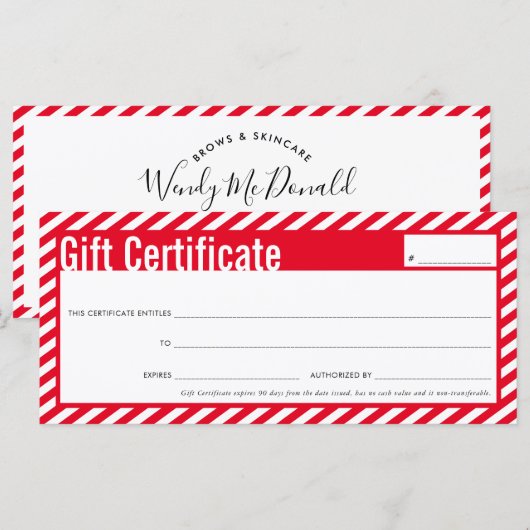 GIFT-CERTIFICAAT modern kerstfeest rode strepe jol (Voorkant / Achterkant)