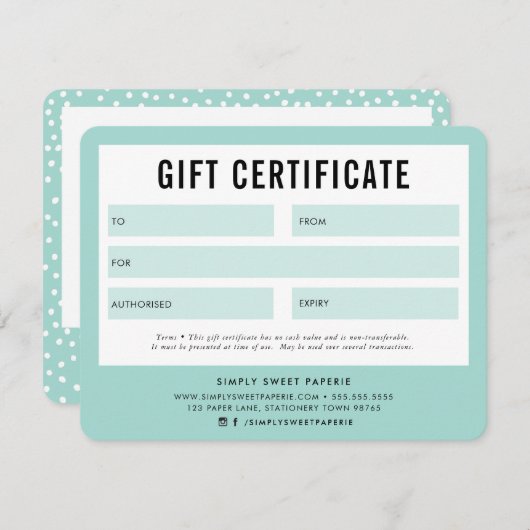 GIFT-CERTIFICAAT moderne business voucher munt (Voorkant / Achterkant)