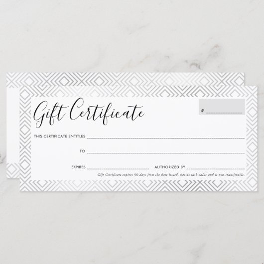 GIFT-CERTIFICAAT stijlvol, zilver geometrisch patr (Voorkant / Achterkant)