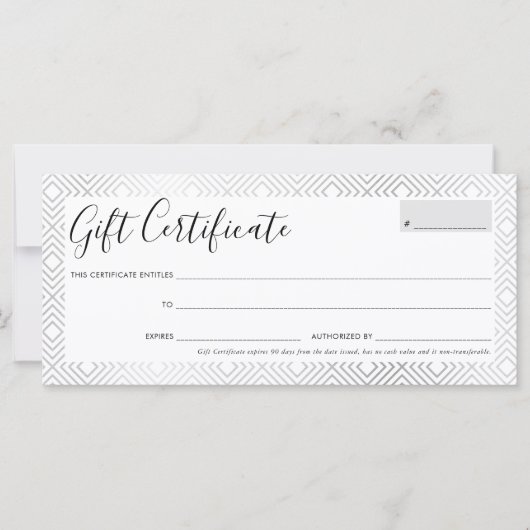 GIFT-CERTIFICAAT stijlvol, zilver geometrisch patr (Voorkant)