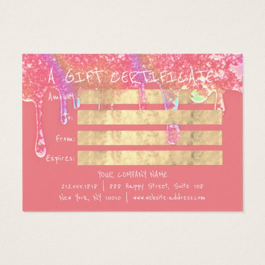 Gift Certificate Beauty Hair Makeup Drip SPA Peach Visitekaartje (Achterkant)