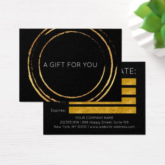 Gift Certificate Black White Gold Geometric Visitekaartje (Bureau)
