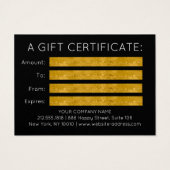 Gift Certificate Black White Gold Geometric Visitekaartje (Achterkant)