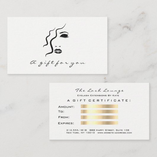 Gift Certificate Black White Gold Lashes Makeup Kortingskaartje (Voorkant / Achterkant)