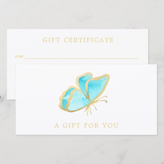 Gift Certificate (blauwe en goudvlinder) (Voorkant / Achterkant)