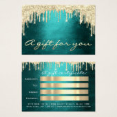 Gift Certificate Blauwgroen Gold DripEyelash Makeu Visitekaartje (Voorkant /achterkant)