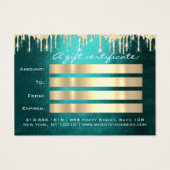 Gift Certificate Blauwgroen Gold DripEyelash Makeu Visitekaartje (Achterkant)