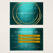 Gift Certificate Blauwgroen Gold Geometrische cirk Visitekaartje (Voorkant /achterkant)
