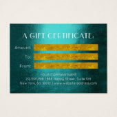 Gift Certificate Blauwgroen Gold Geometrische cirk Visitekaartje (Achterkant)