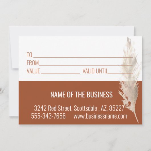 Gift Certificate Boho Pampas Grass Terra Cotta (Achterkant)