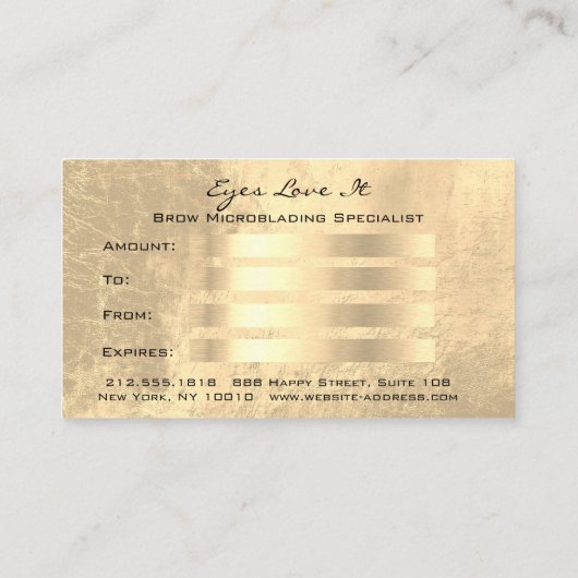 Gift Certificate Brows Makeup Gold Lashes Makeup Kortingskaartje (Achterkant)