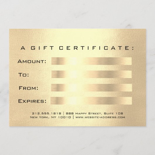 Gift Certificate Champaign Gold Lash Beauty Makeup (Achterkant)