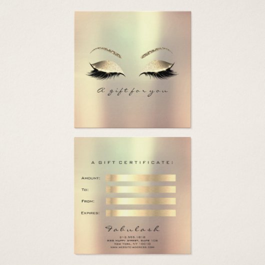 Gift Certificate Champaign Gold Lashes Makeup Glam Vierkante Visitekaartjes (Voorkant /achterkant)