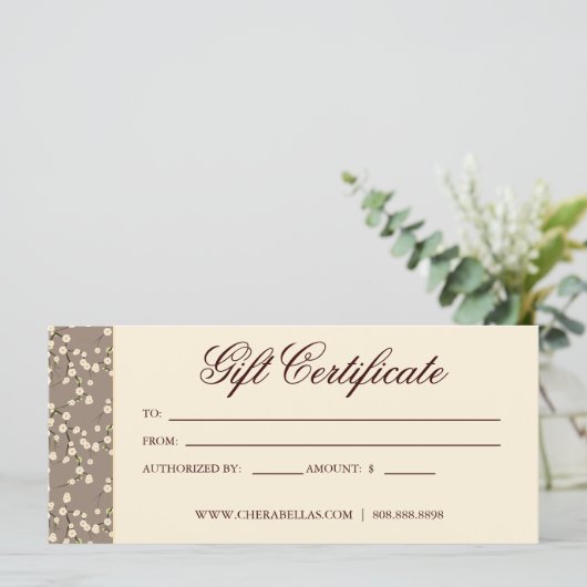 Gift Certificate Cherry Blossom Floral Cream Beige (Staand voorkant)