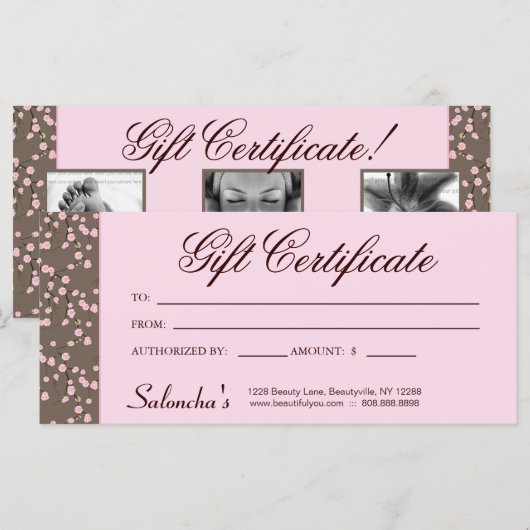 Gift Certificate Cherry Blossom Massage Salon Pink (Voorkant / Achterkant)