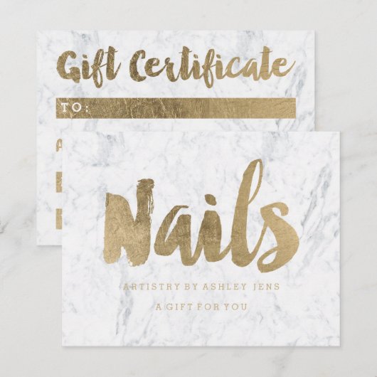Gift certificate chic faux Gold girly Nails marmer (Voorkant / Achterkant)