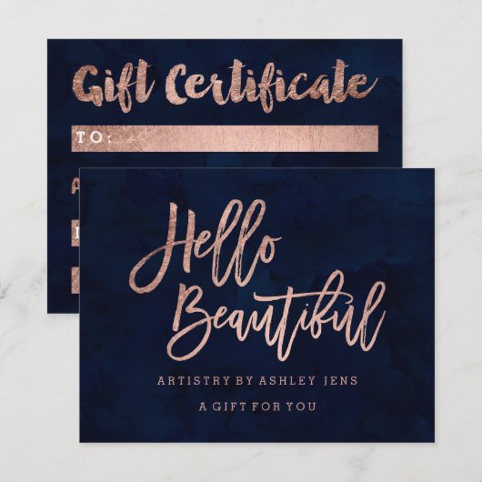 Gift certificate chic roos Gold hallo marvy blue Kaart (Voorkant / Achterkant)
