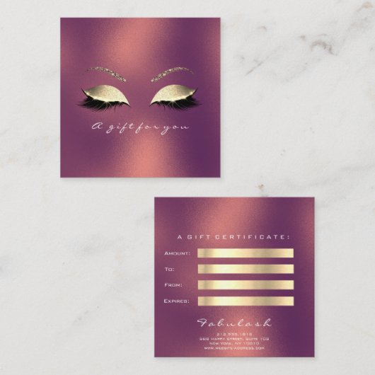 Gift Certificate Copper Gold Lashes Makeup Eye Kortingskaartje (Voorkant / Achterkant)