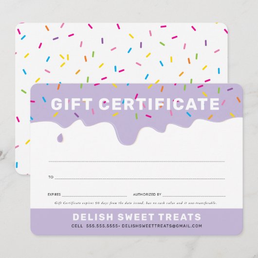 GIFT CERTIFICATE frosting color sprinkles lilac (Voorkant / Achterkant)
