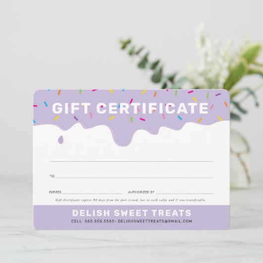 GIFT CERTIFICATE frosting color sprinkles lilac (Staand voorkant)