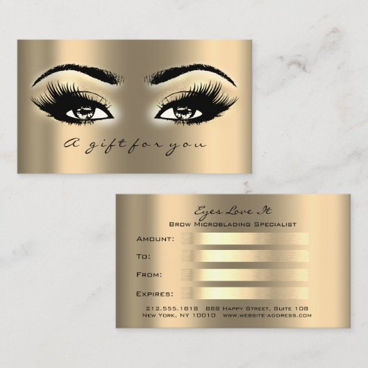 Gift Certificate Gift Gold Lashes Makeup Artist Kortingskaartje (Voorkant / Achterkant)