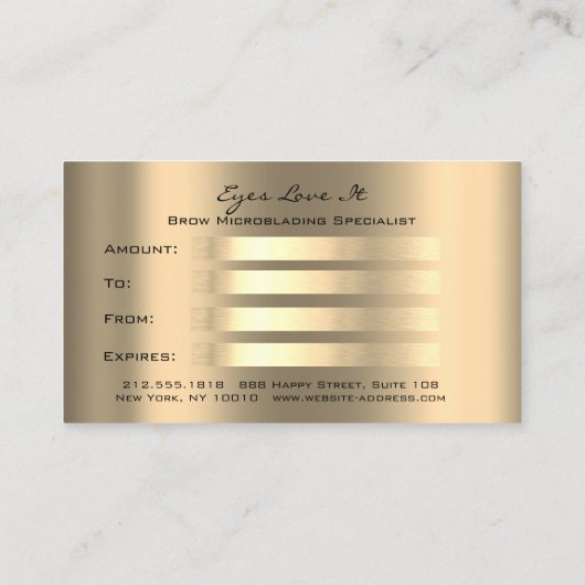 Gift Certificate Gift Gold Lashes Makeup Artist Kortingskaartje (Achterkant)