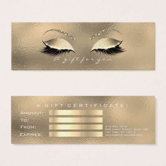 Gift Certificate Glass Faux Gold Lashes Makeup Mini Visitekaartjes (Voorkant /achterkant)