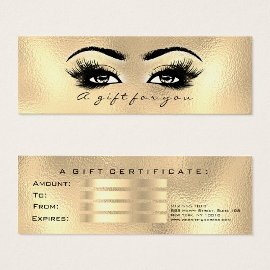 Gift Certificate Glass Gold Lashes Eyes Makeup Mini Visitekaartjes (Voorkant /achterkant)