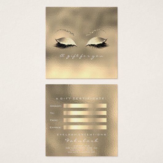 Gift Certificate Glass Metallic Gold Lashes Makeup Vierkante Visitekaartjes (Voorkant /achterkant)