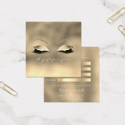 Gift Certificate Glass Metallic Gold Lashes Makeup Vierkante Visitekaartjes (Kantoor)