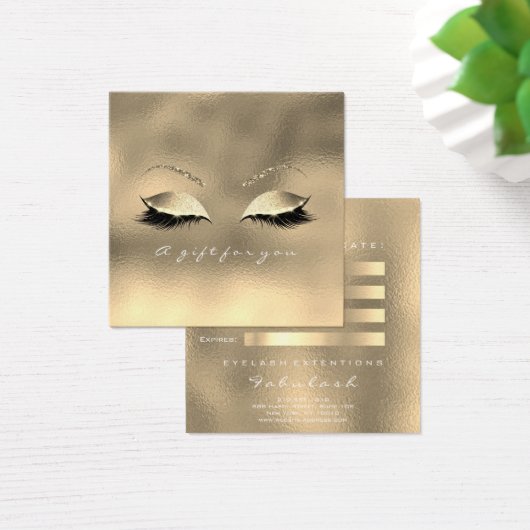 Gift Certificate Glass Metallic Gold Lashes Makeup Vierkante Visitekaartjes (Bureau)