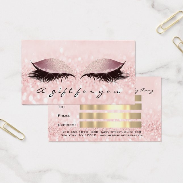 Gift Certificate Glitte Pink Lash Extension Makeup Visitekaartje (Kantoor)