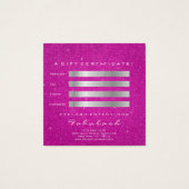 Gift Certificate Glitter Lash Grey Hot Pink Makeup Vierkante Visitekaartjes (Achterkant)
