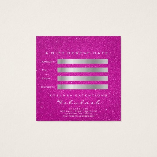 Gift Certificate Glitter Lash Grey Hot Pink Makeup Vierkante Visitekaartjes (Achterkant)