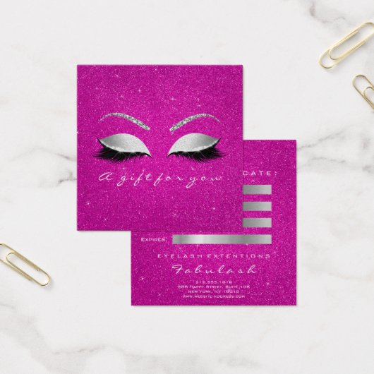 Gift Certificate Glitter Lash Grey Hot Pink Makeup Vierkante Visitekaartjes (Kantoor)