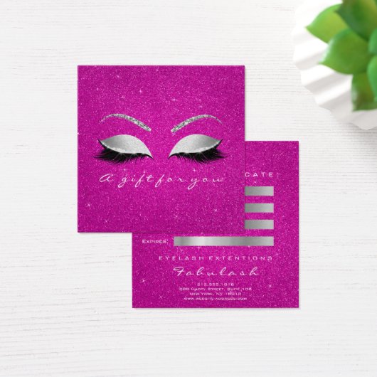Gift Certificate Glitter Lash Grey Hot Pink Makeup Vierkante Visitekaartjes (Bureau)