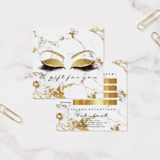 Gift Certificate Glitter Lashes Makeup White Gold Vierkante Visitekaartjes (Kantoor)