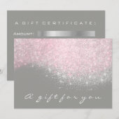 Gift Certificate Glitter Silver Gray Pastel Roze (Voorkant / Achterkant)