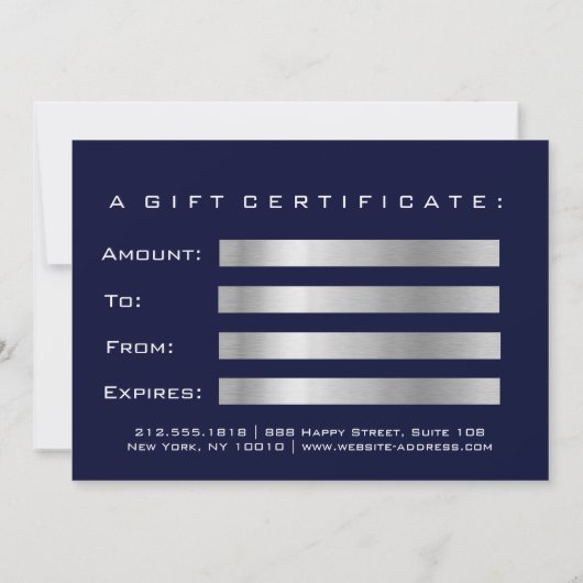 Gift Certificate Glitter Silver Grey Blue Navy (Achterkant)