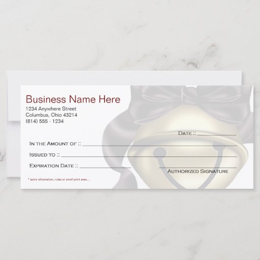 Gift Certificate Gold Bell Dark Red Ribbon (Achterkant)