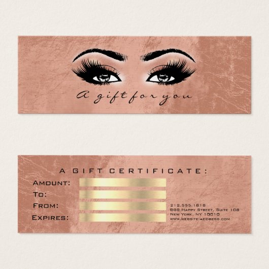 Gift Certificate Gold Copper Lashes Makeup Artist Mini Visitekaartjes (Voorkant /achterkant)