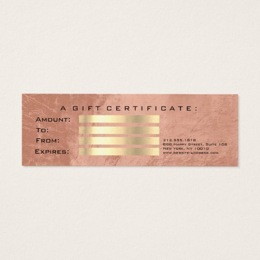 Gift Certificate Gold Copper Lashes Makeup Artist Mini Visitekaartjes (Achterkant)