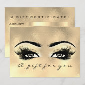 Gift Certificate Gold Glass Lashes Beauty Makeup (Voorkant / Achterkant)