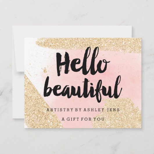 Gift certificate Gold glitter roze hallo script (Voorkant)