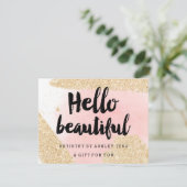 Gift certificate Gold glitter roze hallo script (Staand voorkant)
